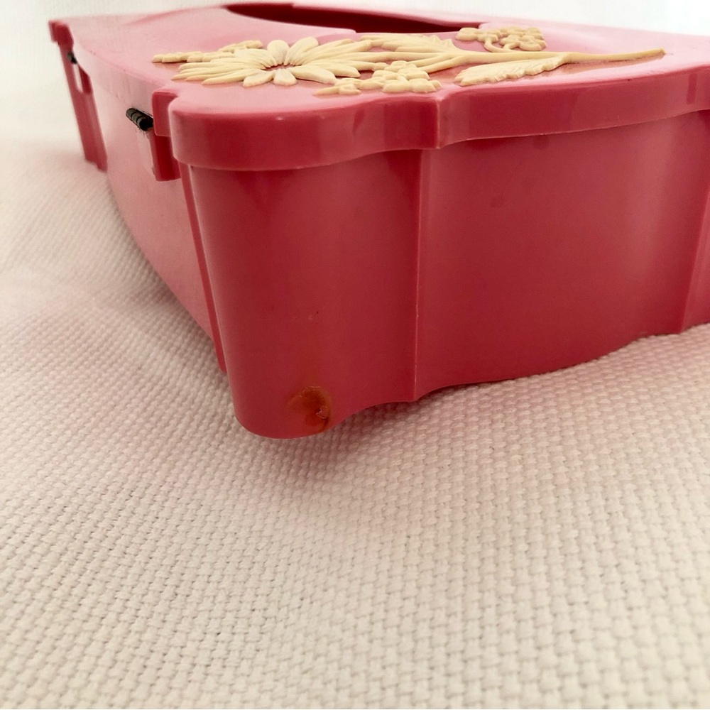 Vintage mid century 60's Plastic Pink Schwarz Bros Tissue Box Cover Floral - Picture 13 of 16